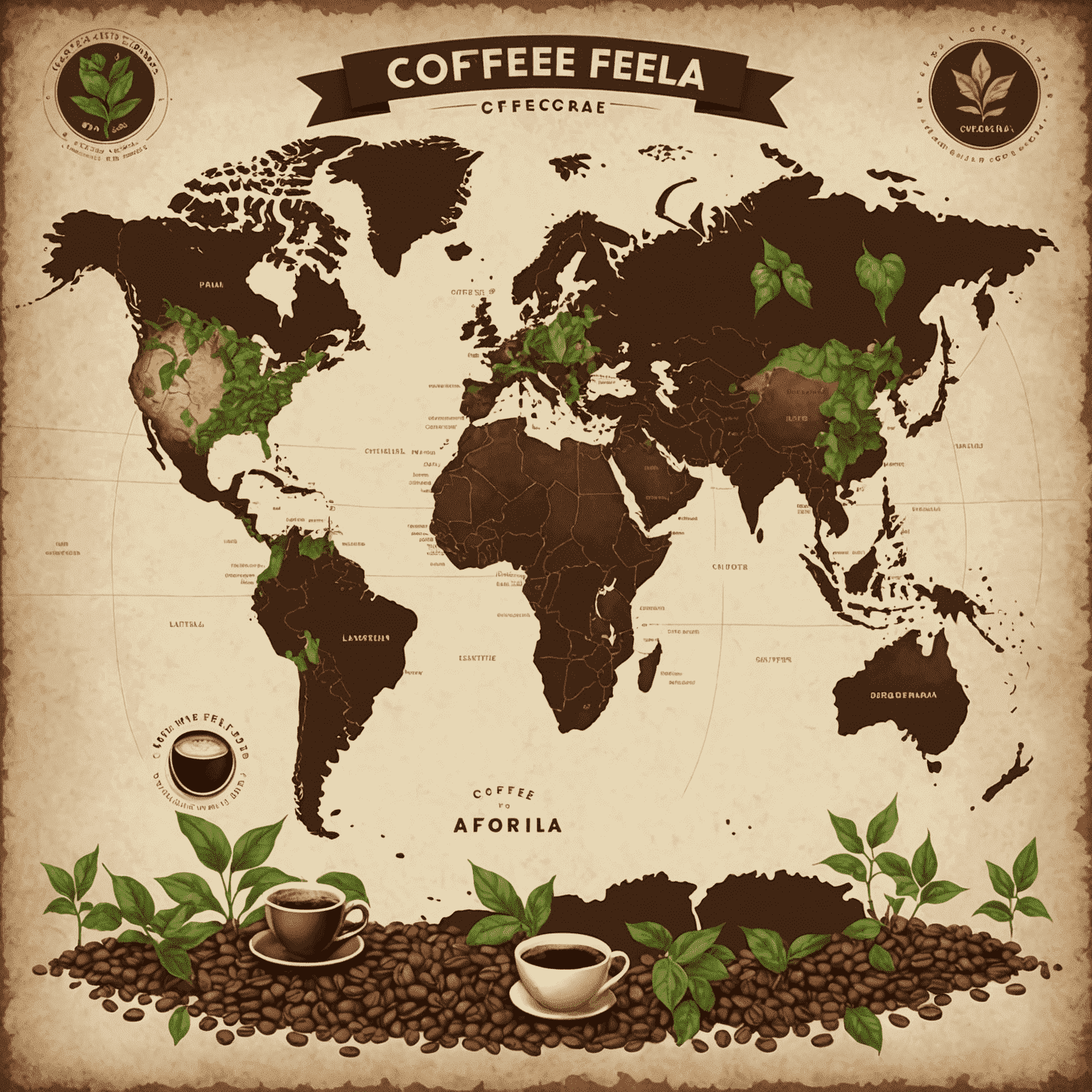 Map of coffee growing regions around the world