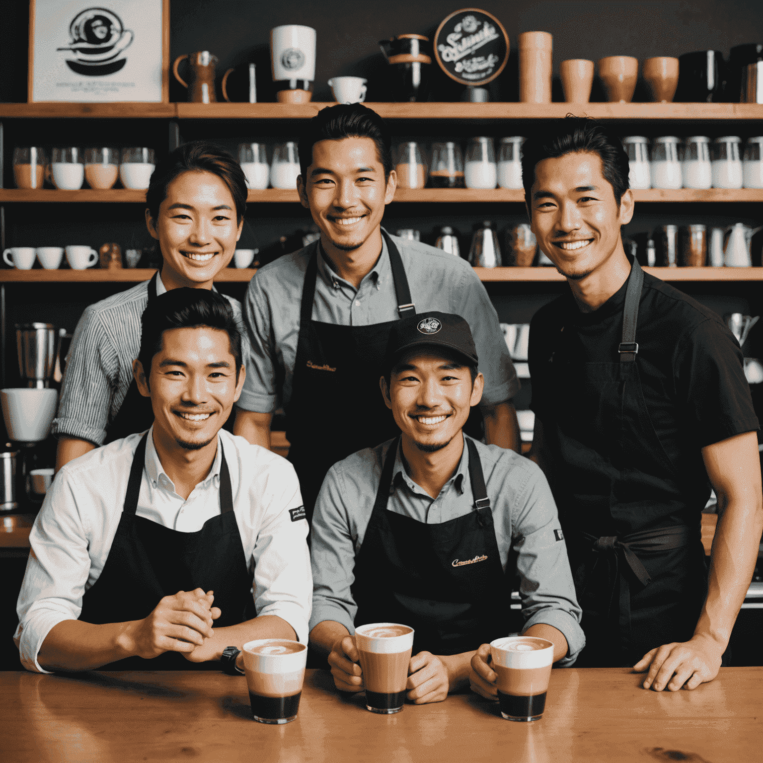 A group portrait of the talented and passionate ResumeSamurai baristas, smiling and showcasing their expertise in crafting the perfect cup of coffee.